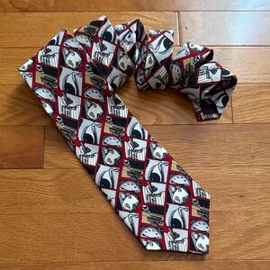 Men’s VINTAGE 100% Silk 1991 She’s Leaving Home Red and Black Graphic Tie